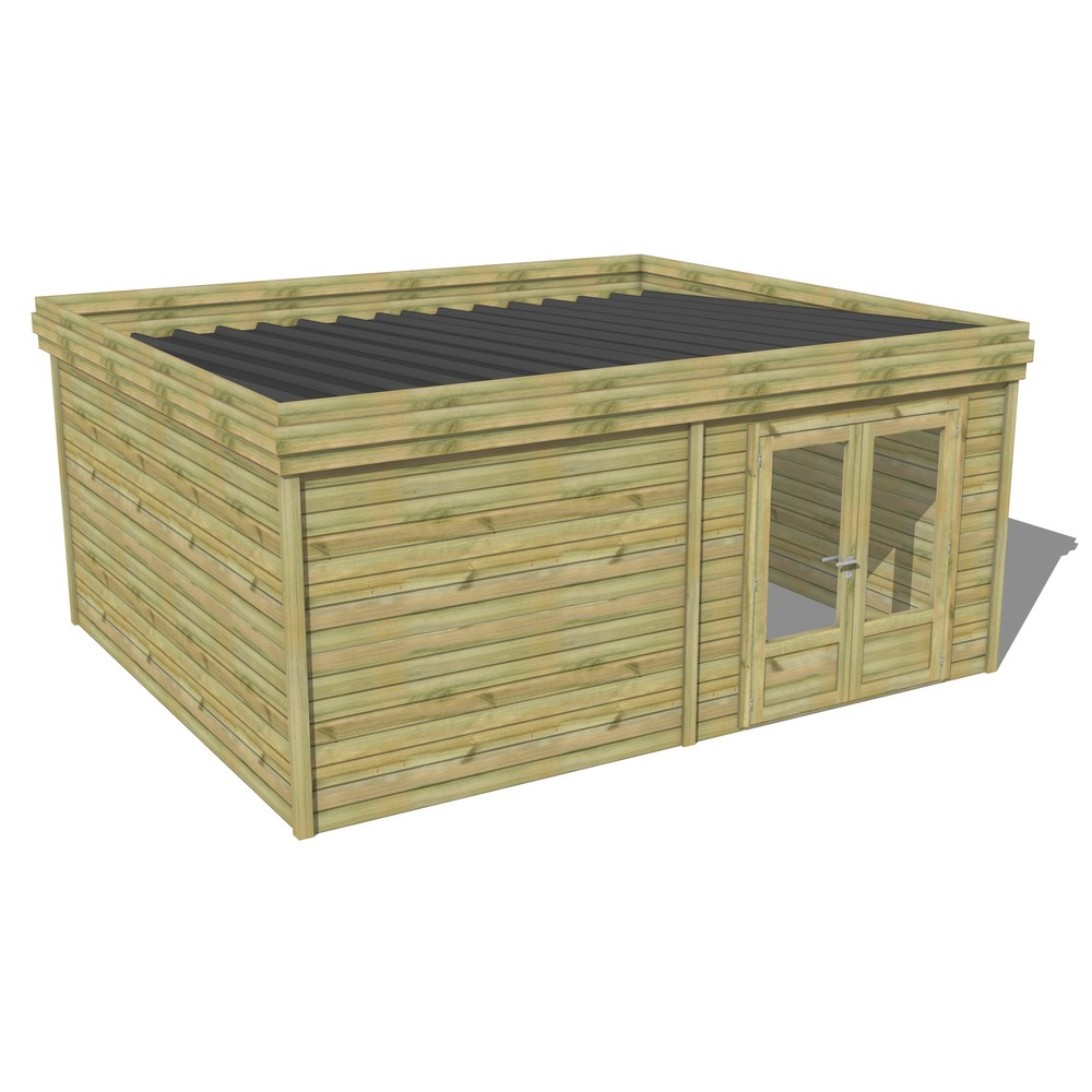 Abri de jardin bois pin traité autoclave 27mm - 5,69x4,34m / 25m2 - bac acier - abri français