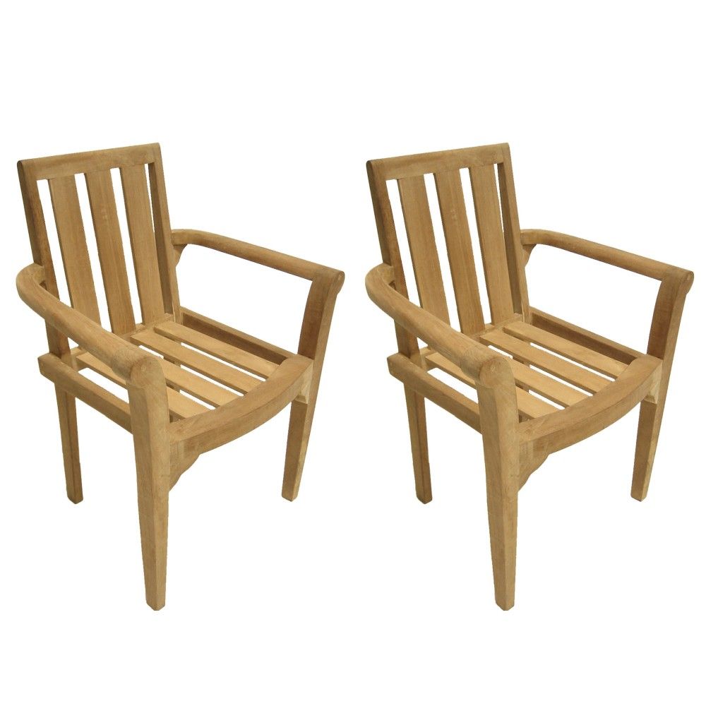 Ensemble de 2 fauteuils de jardin empilables en teck