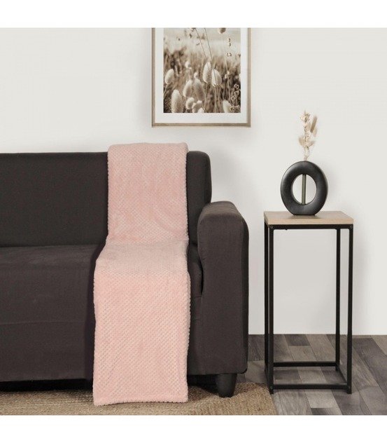 Plaid en flanelle à motif reliefé, rose, 130x170cm, polyester - atout ciel