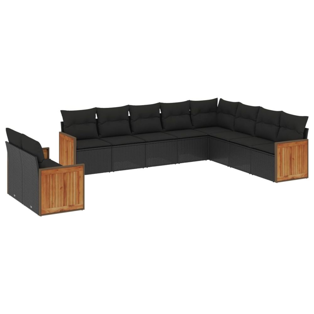 Salon de jardin 10 pcs avec coussins noir résine tressée