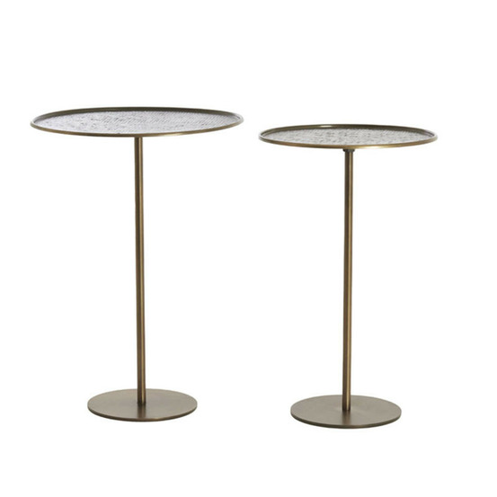 Ensemble 2 tables d'appoint en métal brun foncé et bronze 38x38x54cm