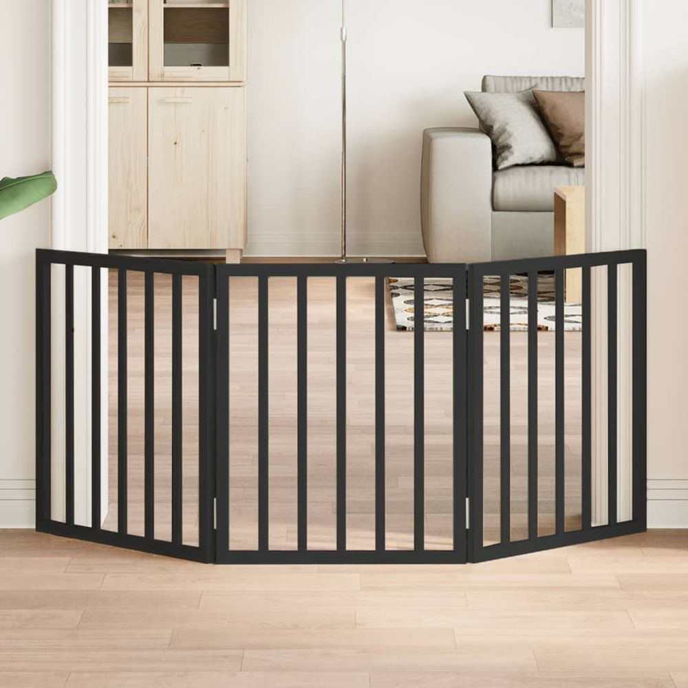 Barrière de sécurité pour chien en bois pliable pour intérieur noir 150x60 cm