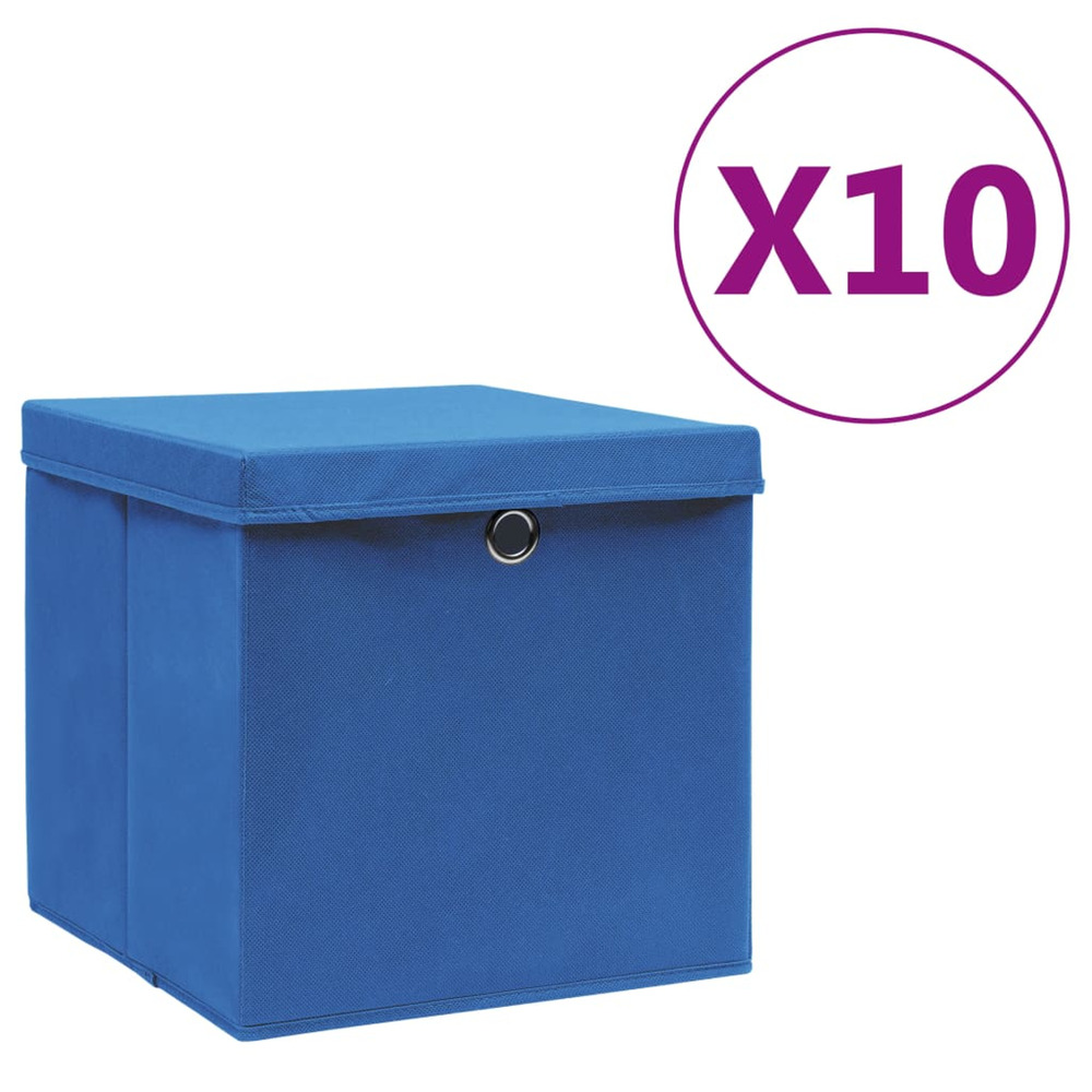 Boîtes de rangement avec couvercles 10 pcs 28x28x28 cm bleu