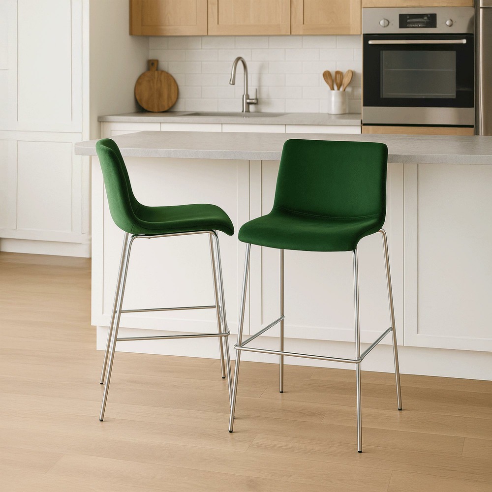 Tabouret de bar hoover velours 4 pieds chrome