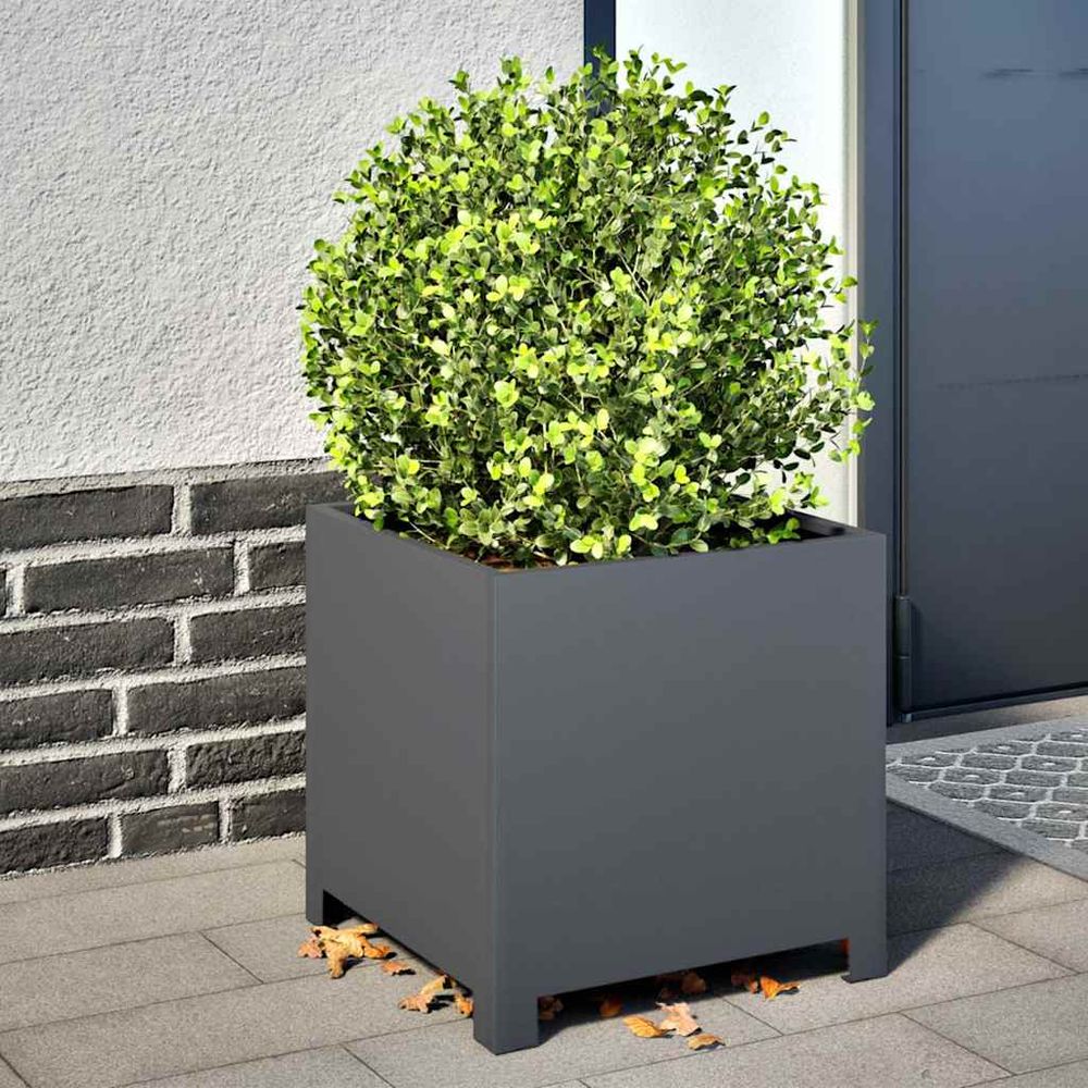 Bac à fleurs carré acier pour terrasse jardin anthracite 40cm