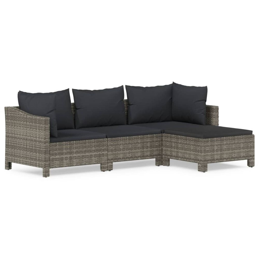 Salon de jardin 4 pcs avec coussins gris résine tressée