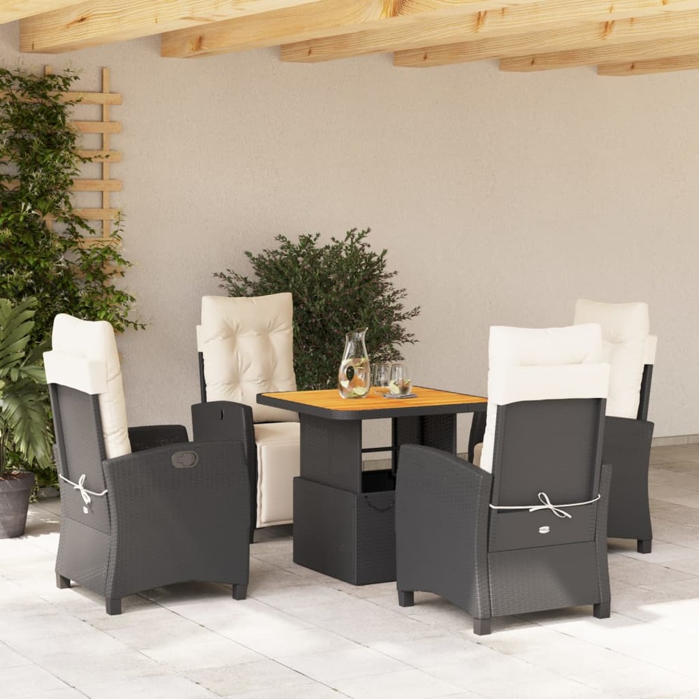 Ensemble à manger de jardin coussins 5pcs noir résine tressée