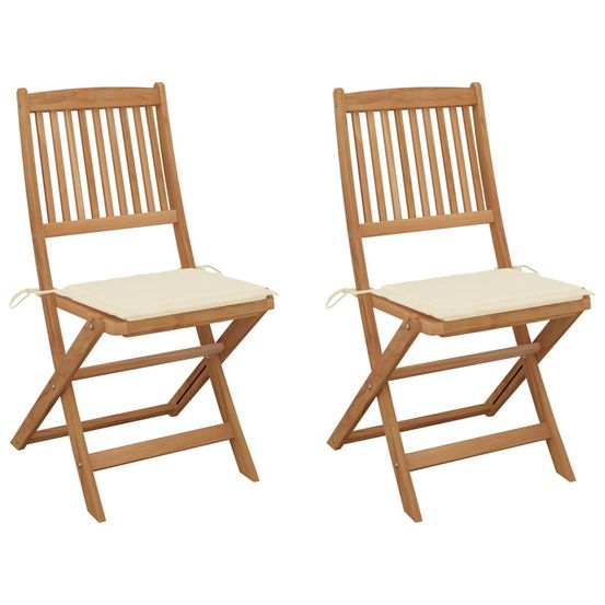 Chaises pliantes (lot de 2) avec coussins, en bois d'acacia massif
