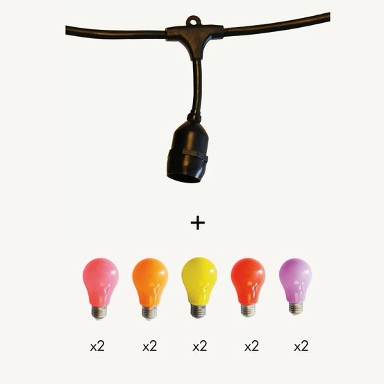 Guirlande guinguette java e27 - 10 ampoules a60 couleurs chaudes- 5m - prolongeable