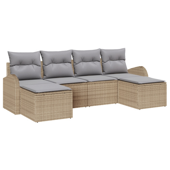 Ensemble de canapé de jardin 6 pièces avec coussins beige en poly rotin