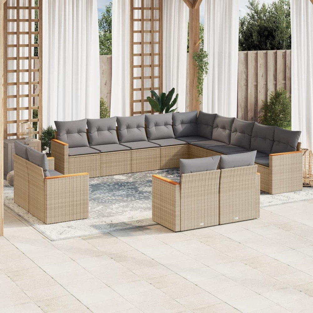 Salon de jardin avec coussins 13 pcs beige résine tressée