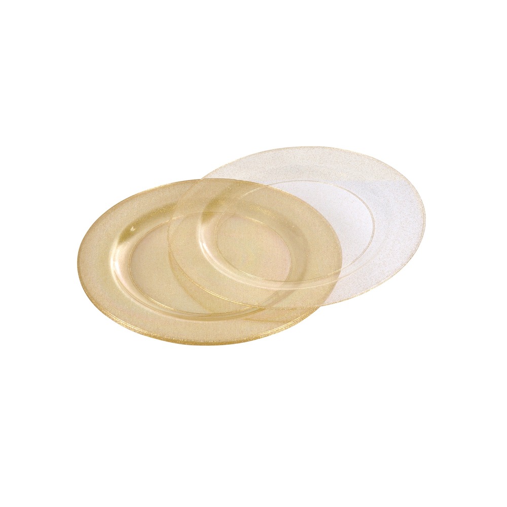 Set de 6 assiettes réutilisables plastique transparent pailleté or