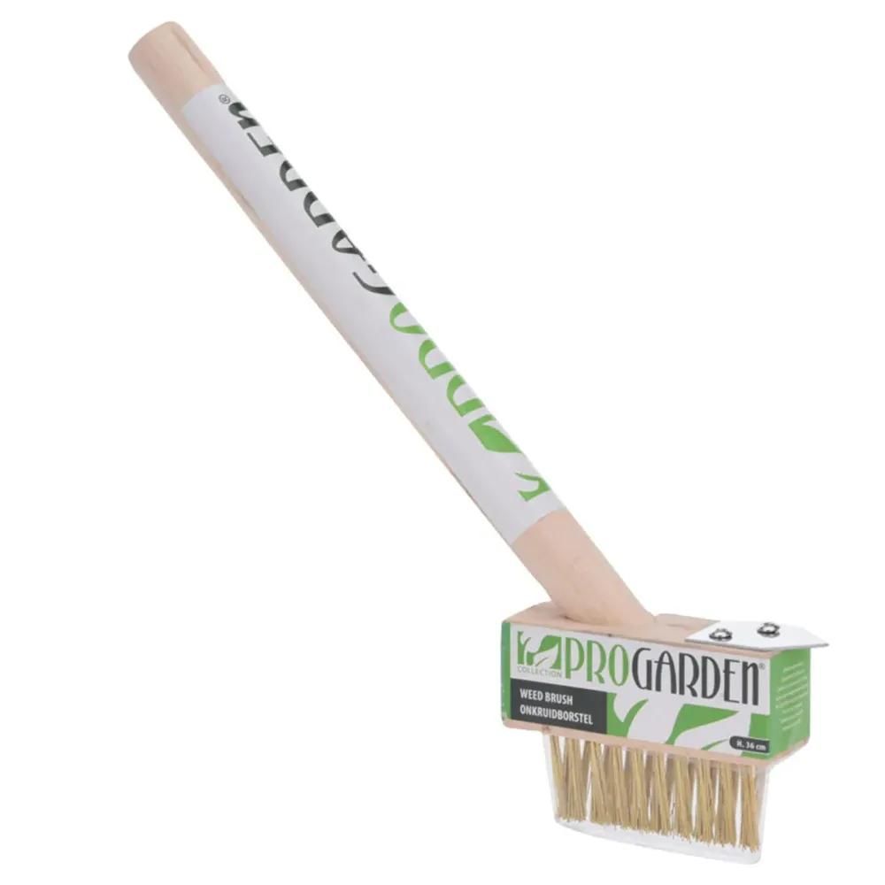 Brosse à mauvaises herbes progarden 36 cm - grattoir intégré en bois