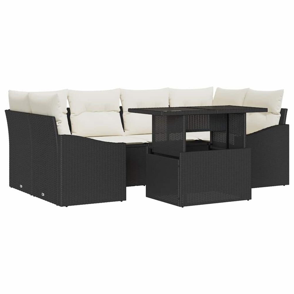 Ensemble de canapé de jardin 7 pc noir et crème polyrotin