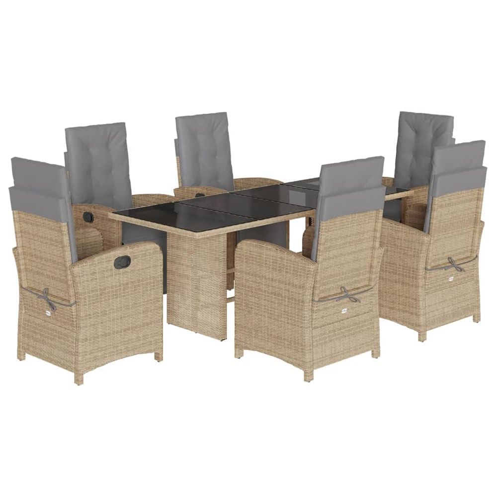 Ensemble à manger de jardin et coussins 7 pcs beige poly rotin