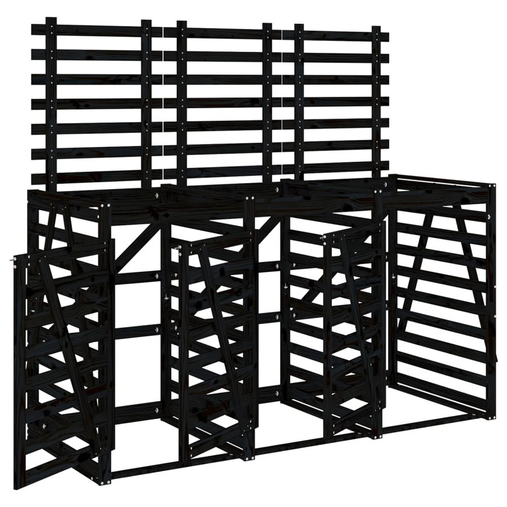 Abri pour poubelle triple sur roulettes noir bois massif de pin