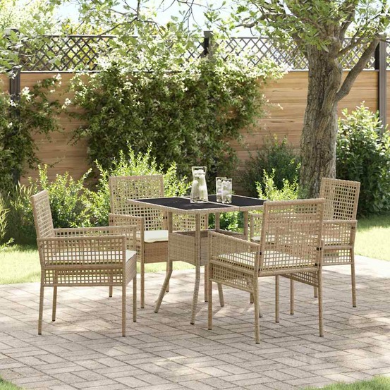 Ensemble de salle à manger pour jardin 5 pcs beige polyrotin