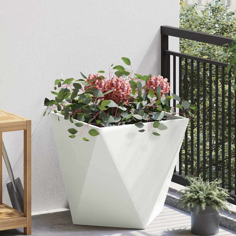 Jardinière carrée en acier pour extérieur jardin terrasse blanc 50x50 cm