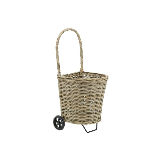 Chariot à bûches en rotin gris droit