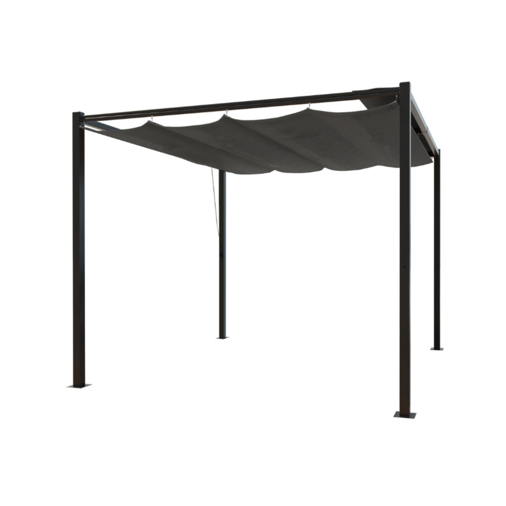 Pergola autoportante 3 x 3 m en acier avec toile grise tusa