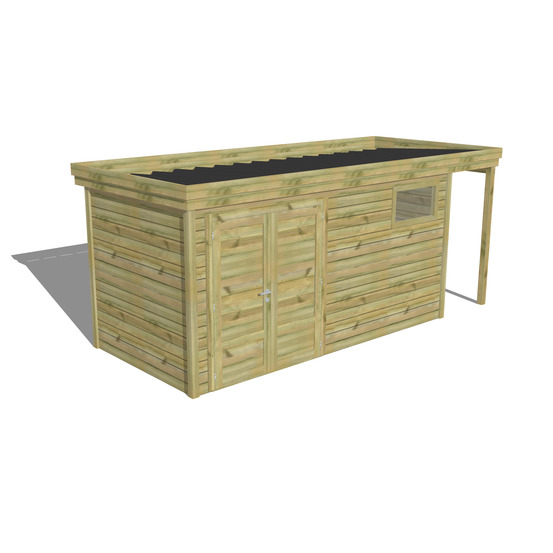 Abri de jardin bois pin traité autoclave 27mm - 5,34x2,14m / 11m2 - bac acier - abri français