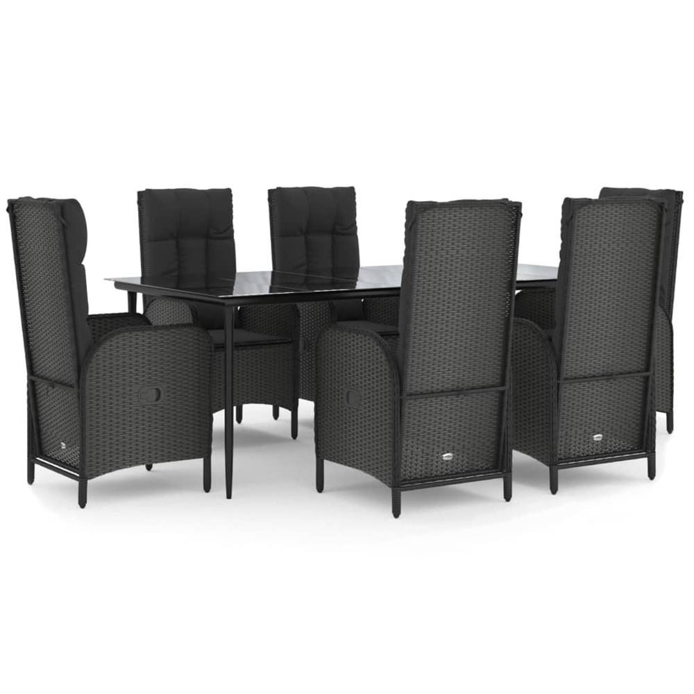 Ensemble à manger de jardin coussins 7pcs noir résine tressée