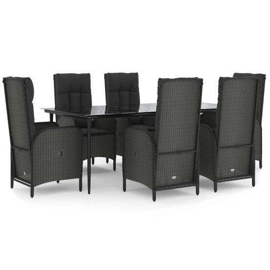 Ensemble à manger de jardin coussins 7pcs noir résine tressée