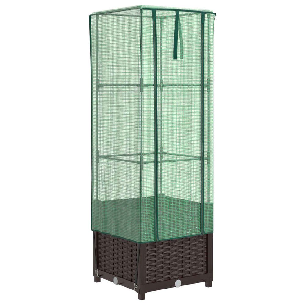 Jardinière surélevée avec housse aspect rotin 40x40x139 cm