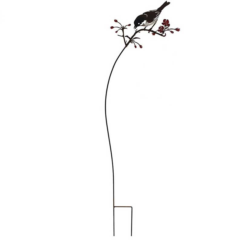 Tuteur oiseau sur branche rouge 93x23cm
