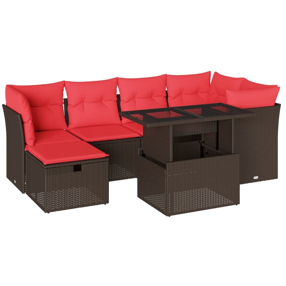 Ensemble de canapé de jardin 7 pcs avec coussins marron