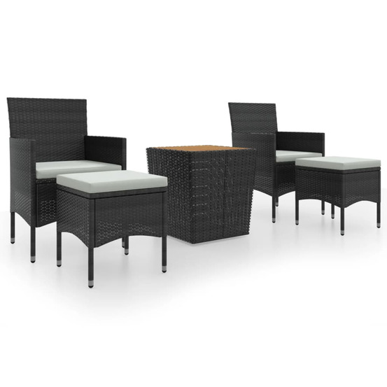 Ensemble de bistro de jardin 5pcs résine tressée et acacia noir