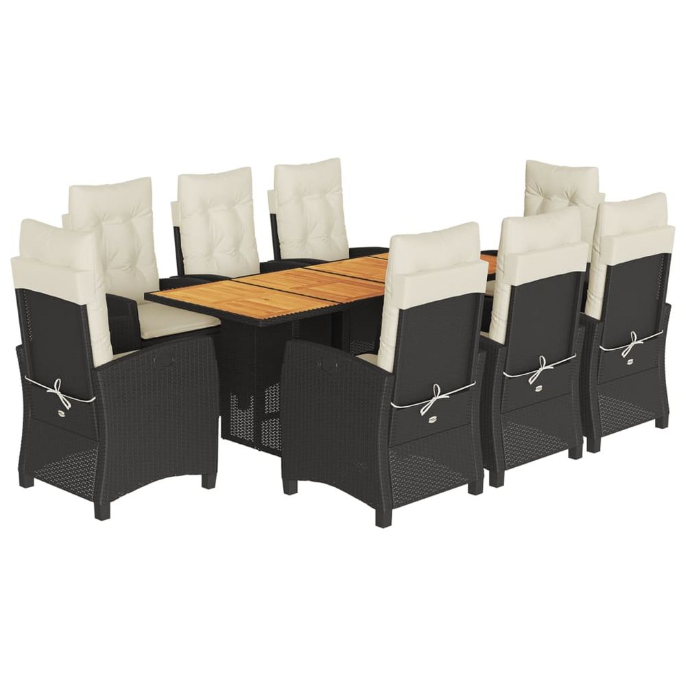 Ensemble à manger de jardin 9pcs coussins noir résine tressée