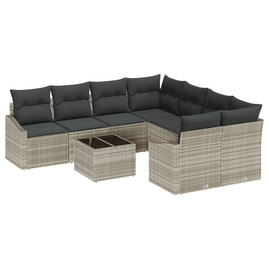 Ensemble de canapé de jardin 9 pièces avec coussins gris clair poly rattan
