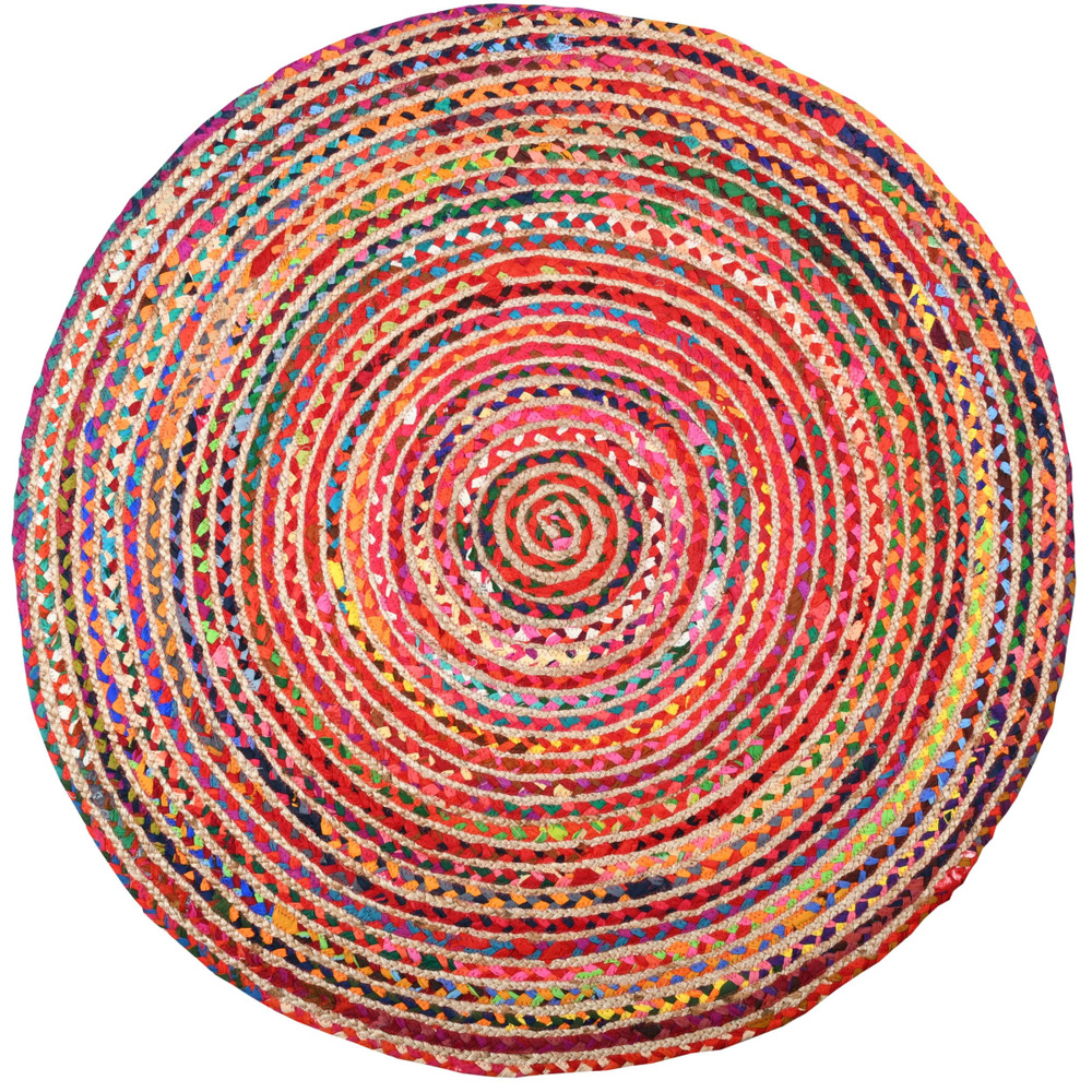 Tapis rond coloré en jute et en coton india ø 120