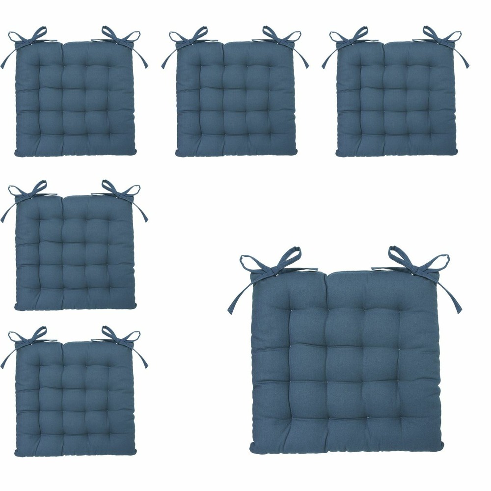 Lot de 6 galettes de chaise en coton bleu canard  38 x 38 cm