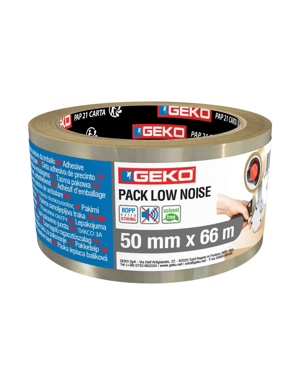 Adhésif d'emballage pack low noise transparent 50 mm x 66 m - geko