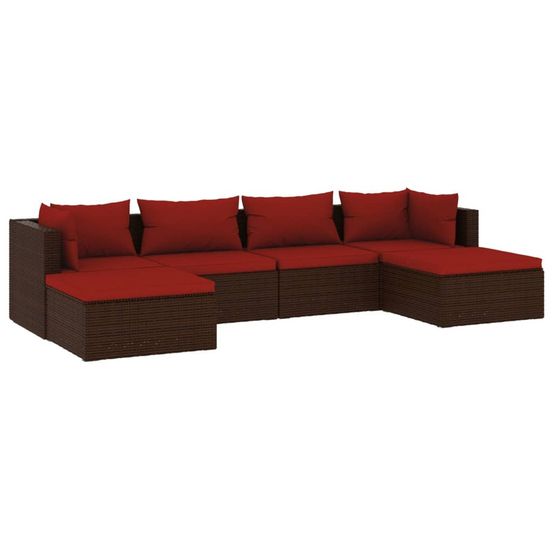 Salon de jardin 6 pcs avec coussins résine tressée marron