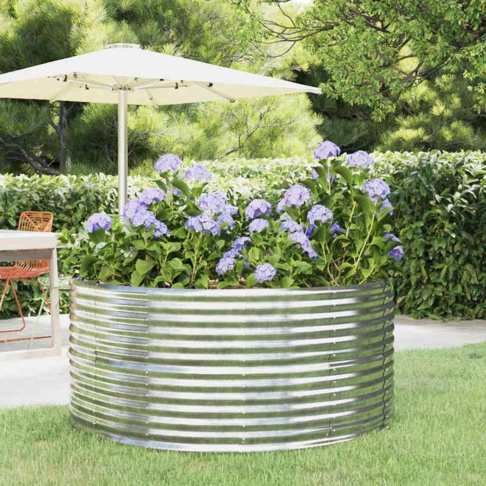 Carré potager rond 140cm acier galvanisé balcon jardin argenté