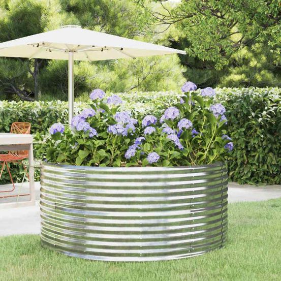 Carré potager rond 140cm acier galvanisé balcon jardin argenté