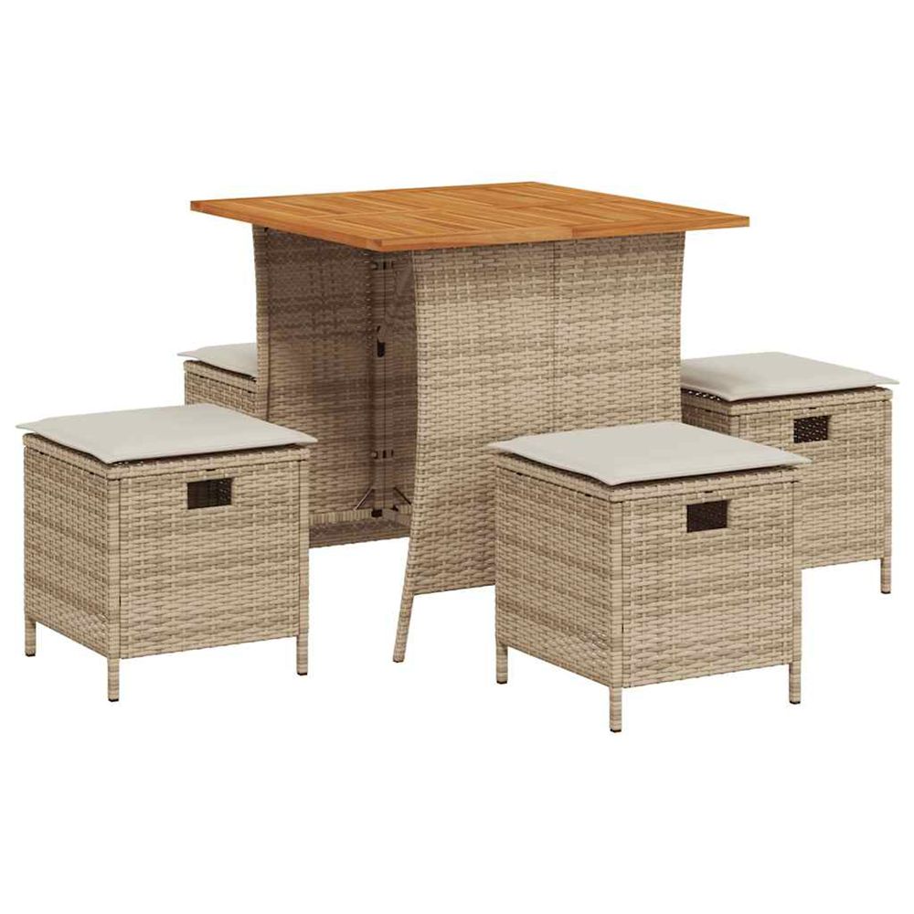 Ensemble à manger de jardin avec coussins 5pcs beige poly rotin