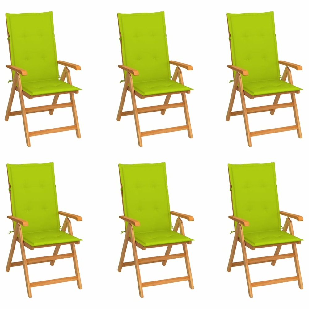 Chaises de jardin lot de 6 avec coussins vert vif bois de teck
