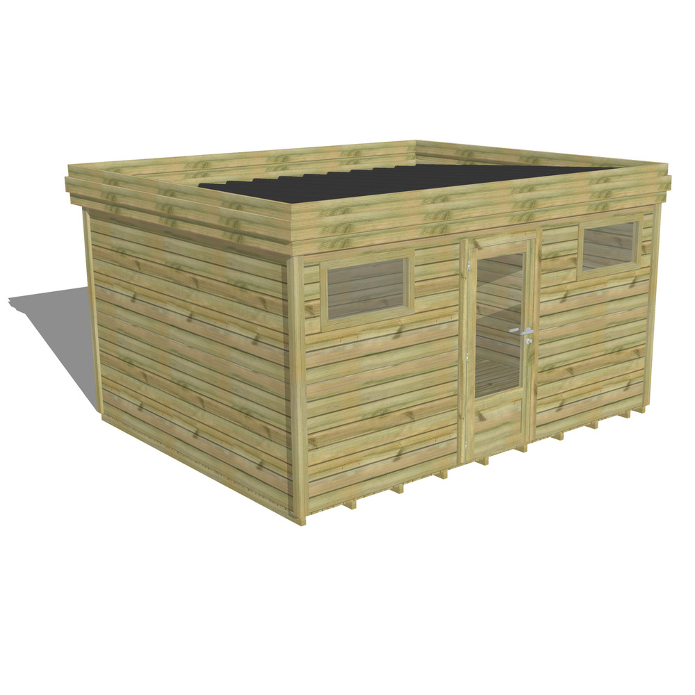 Abri de jardin bois pin traité autoclave 27mm - 4,34x3,44m / 15m2 - bac acier - plancher bois