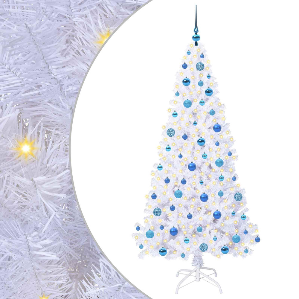 Sapin de noël artificiel avec 300 led blanc 180 cm pvc et acier