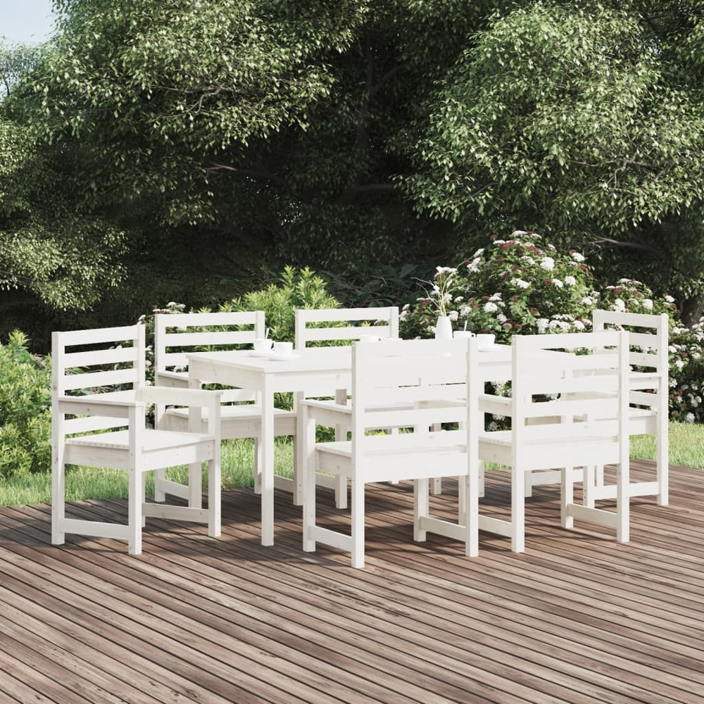 Ensemble à manger de jardin 7 pcs blanc bois massif de pin