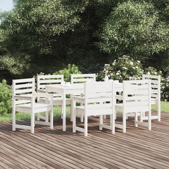 Ensemble à manger de jardin 7 pcs blanc bois massif de pin