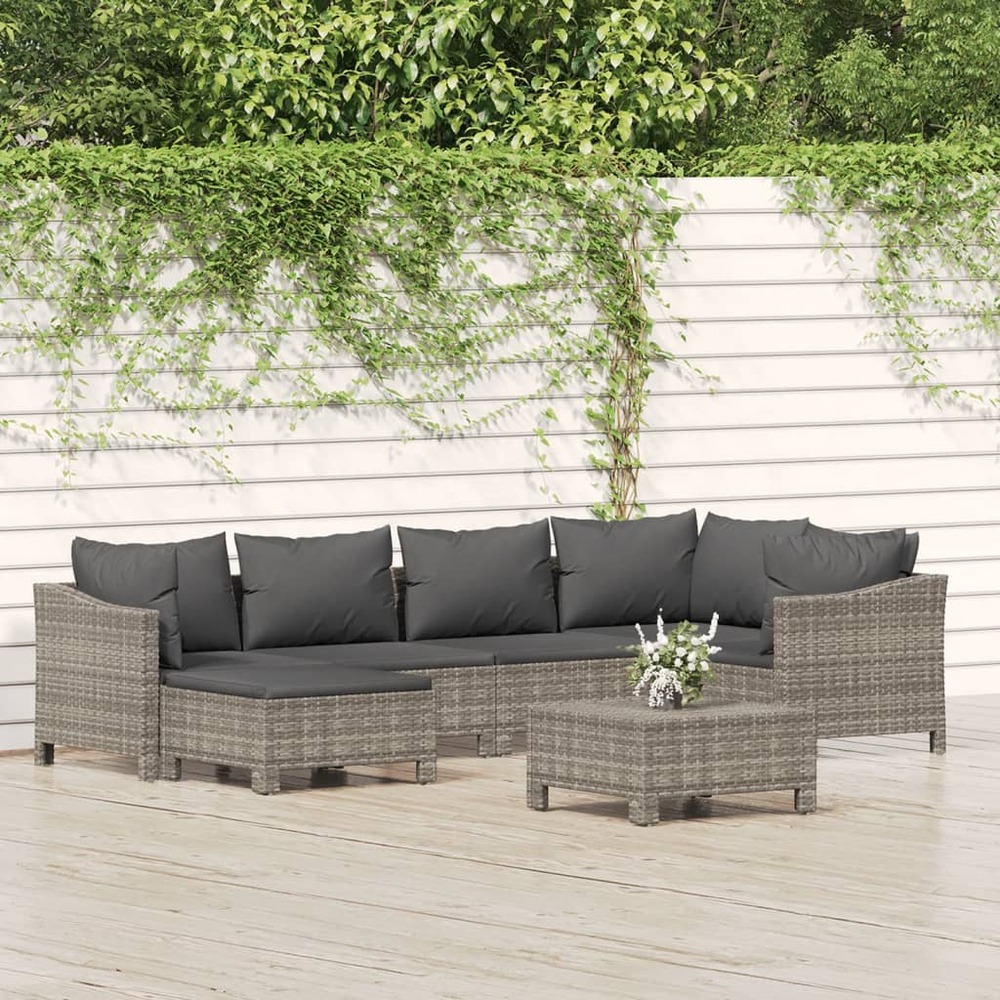 Salon de jardin 7 pcs avec coussins gris résine tressée