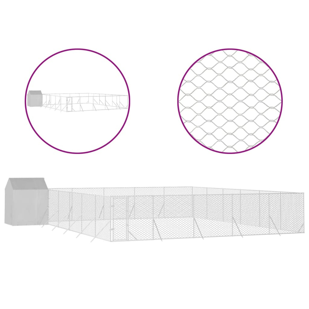 Chenil d'extérieur pour chiens avec toit argenté 12x12x2,5 m