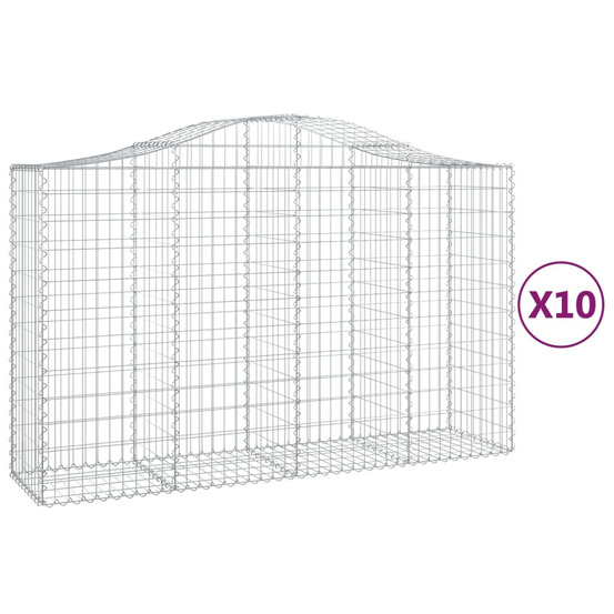 Paniers à gabions arqués 10 pcs 200x50x120/140 cm fer galvanisé