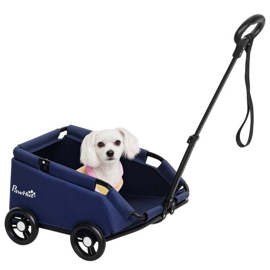 Poussette pliable chien chat acier oxford balade animaux sac et coussin 53x45x28cm bleu foncé