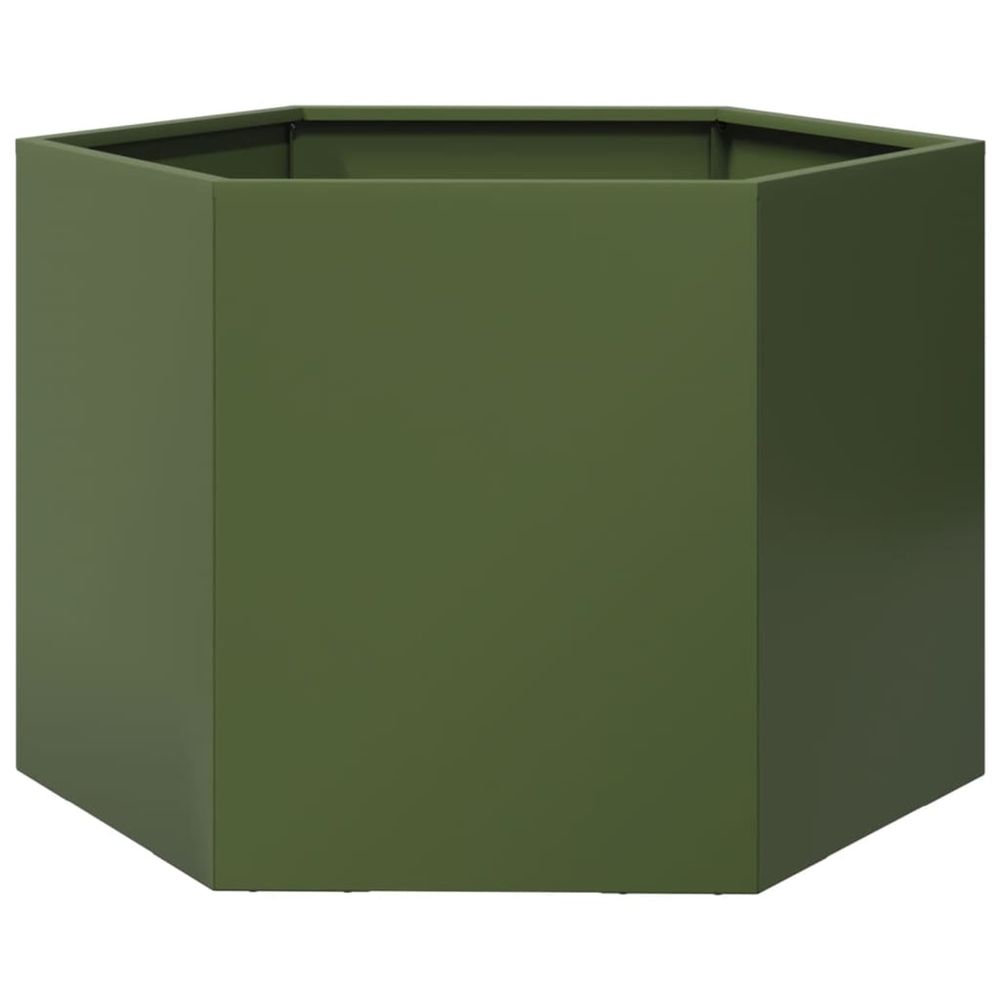 Jardinière d'extérieur vert olive hexagone 69x60x45 cm acier